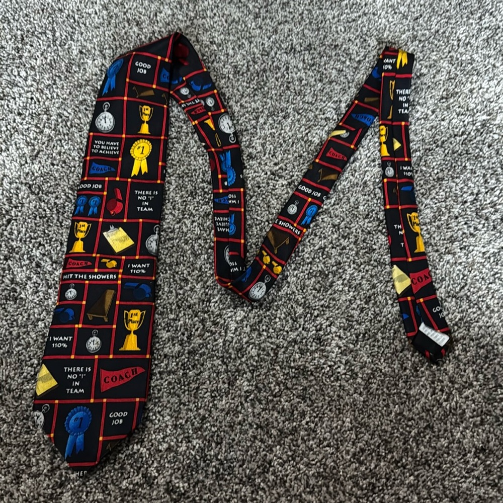 RM Style Coach Neck Tie Trophies Winner Football 100% Silk